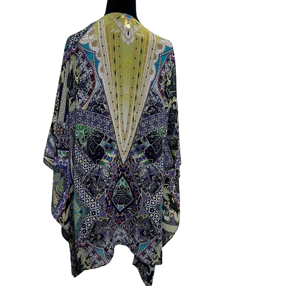 Chico's Kimono Duster Womens L XL Multicolor Paisley Open Front Boho Lagenlook - Picture 6 of 8